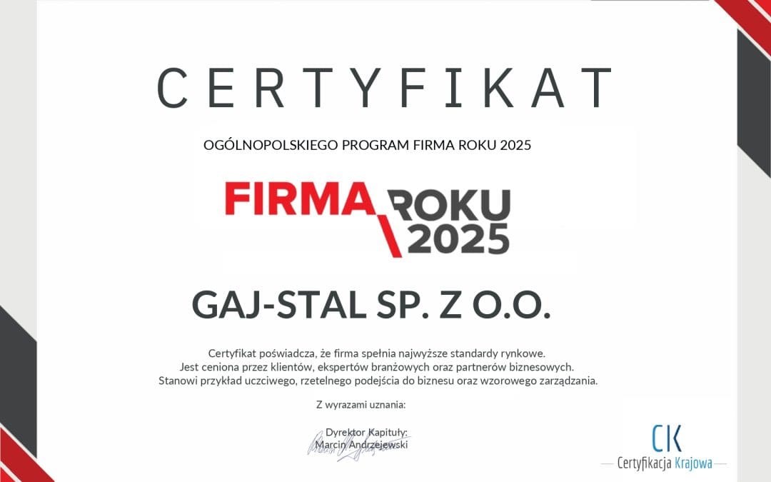 Uzyskanie certyfikatu „Firma Roku 2025”